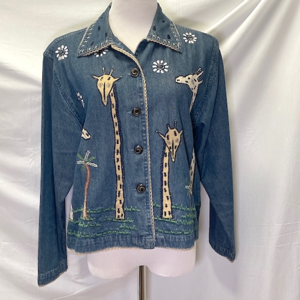 LIFESTYLE Vintage Giraffe Safari Denim Jacket Size Petite Medium
